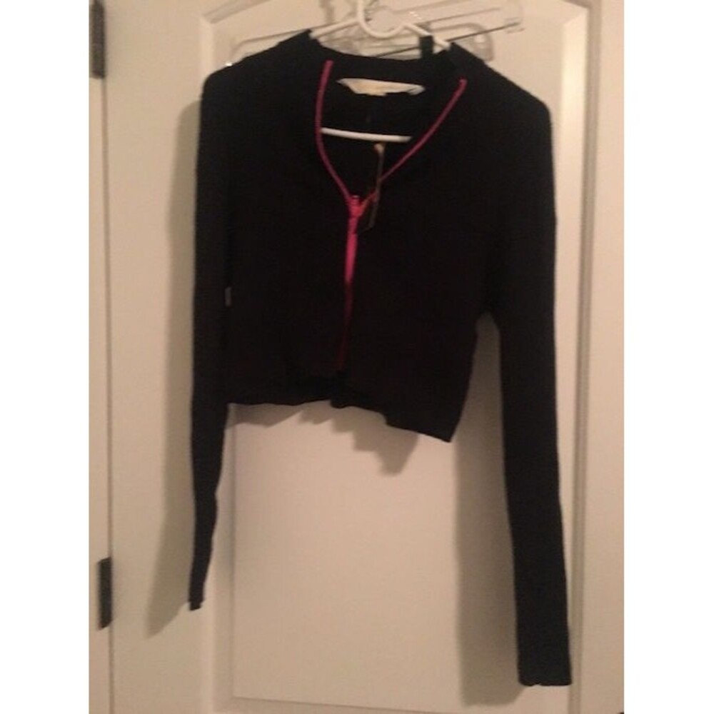 Nicki Minaj Women's Juniors Crop Sweater Zip Up Size XL Black Pink